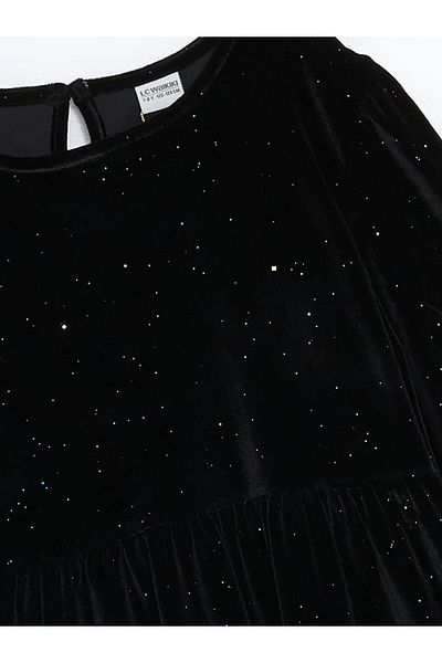 LC Waikiki Lcw Kids New Black Bike Collar Velvet Girl's Dress