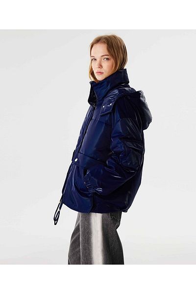Twist Puffer Coat with Glossy Texture