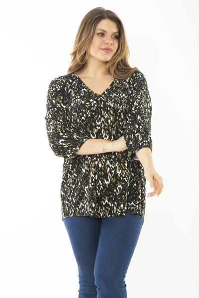 Şans Γυναικεία Μπλούζα Μεγάλου Μεγάλου Μεγάλου Μεγάλου Πράσινου Γιακά με Πλισέ Capri Sleeve 65N37147