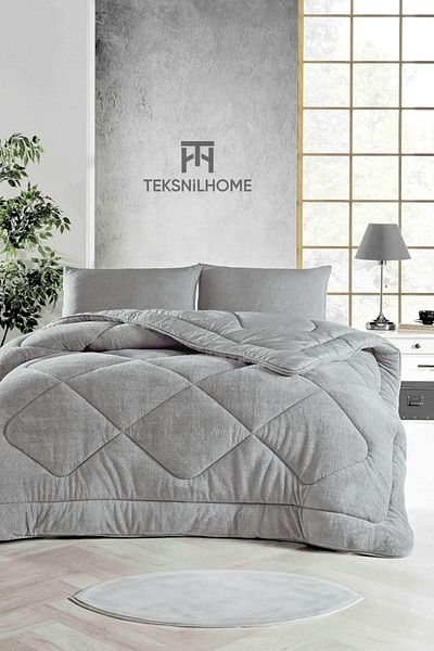 TeksNil Home Gray Welsoft Quilt - Single, Double-Sided, Zigzag-Drop-Baklava Pattern |   155X215