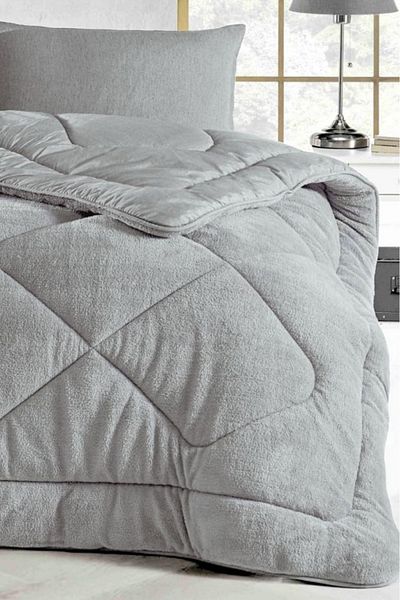 TeksNil Home Gray Welsoft Quilt - Single, Double-Sided, Zigzag-Drop-Baklava Pattern |   155X215