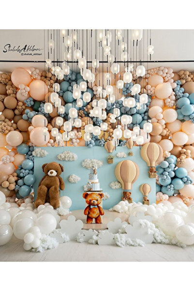 Çemrek Süs Parti Set of 100 Glass Blue Milk Coffee White Balloon Chains