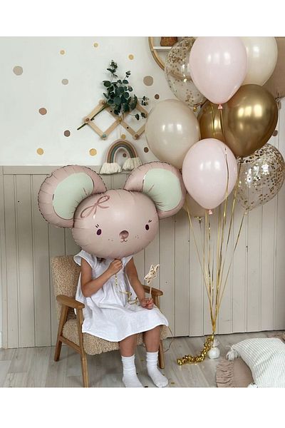 Çemrek Süs Parti Set of 11 Pink Mouse Foil and Powder Gold Balloon Bunch