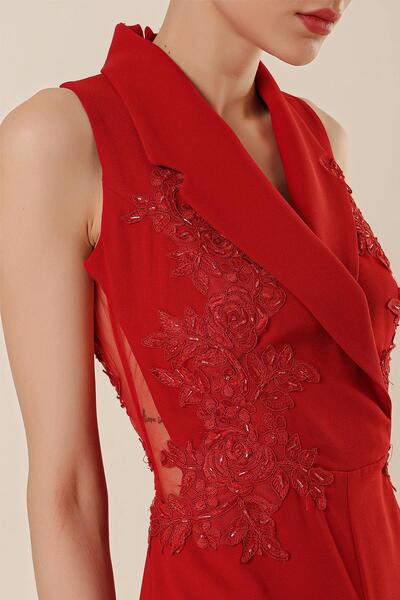 By Saygı Double Breasted Collar Bead and Embroidery Embroidered Jumpsuit