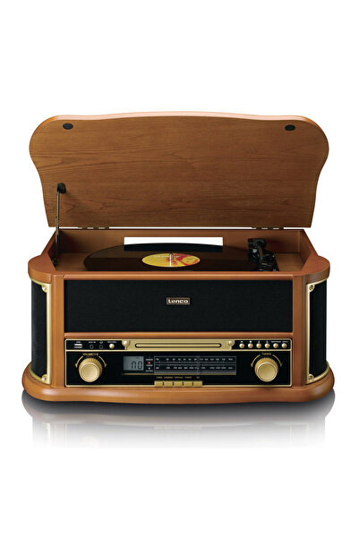 Lenco TCD-2551WD Ahşap Retro Bluetooth USB FM Radyo CD Kaset Özellikli Pikap Plak Çalar