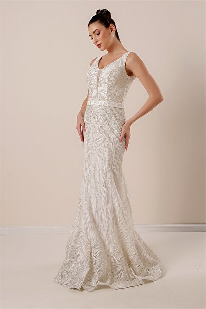 By Saygı Ghost Tulle Glitter Long Dress - Thick Straps and Lined