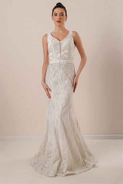 By Saygı Ghost Tulle Glitter Long Dress - Thick Straps and Lined