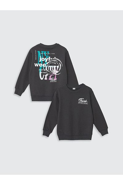 LC Waikiki LCW Детски суичър с дълги ръкави с щампа с кръгло деколте