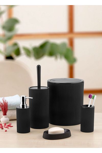 Lida Round Model 5-Piece Bathroom Set - Trash Can, Wc Brush, Liquid Soap Dispenser, Toothbrush Holder and Solid Soap Dispenser