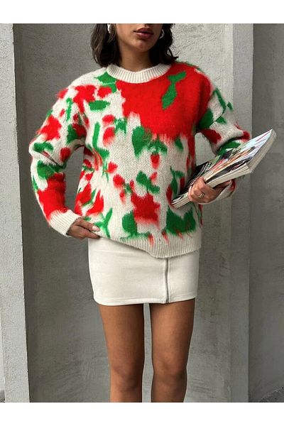 Ecenin Favorileri Pulover de culoare piatră cu model de flori