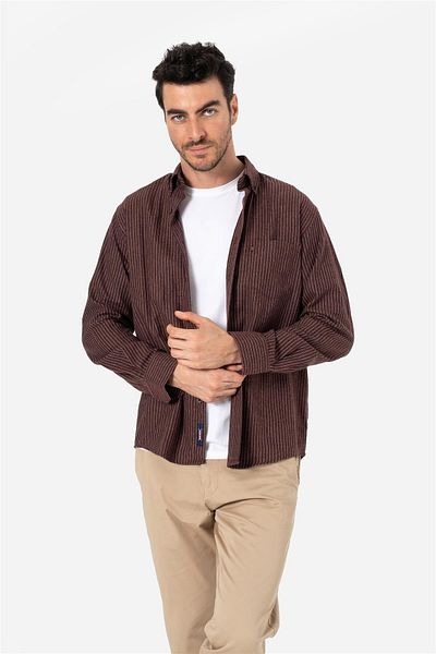 Brothers Men's Comfort Fit Long Sleeve Single Pocket Flannel Shirt Hun Ls Bordo-Beige B01.242.529