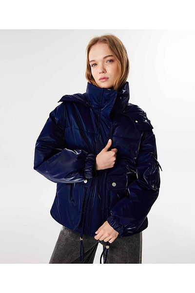 Twist Puffer Coat with Glossy Texture