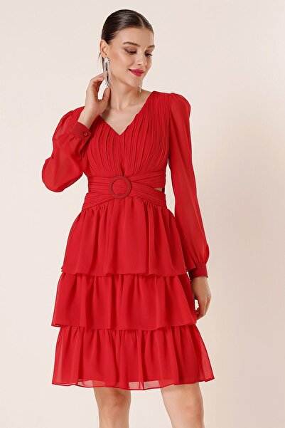 By Saygı Sukienka warstwowa z szyfonu z głębokim dekoltem w talii i z tyłu