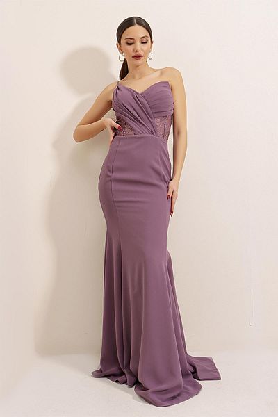 By Saygı Rochie lungă din crep, căptușită, cu bretele de frânghie