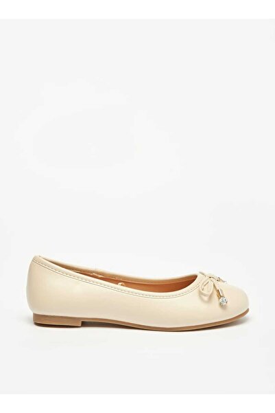 Little Missy Solid Round Toe Ballerina Shoes with Bow Detail
