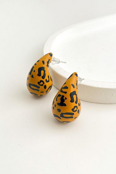 Modex Leopard Print Lightweight Tear Drop Earrings (3cm)