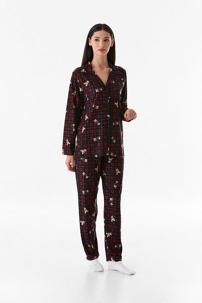 Fulla Moda Set de pijamale din piele intoarsa cu guler de camasa cu model ursuleti
