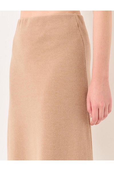 Jimmy Key Beige High Waist Soft Textured Midi Skirt