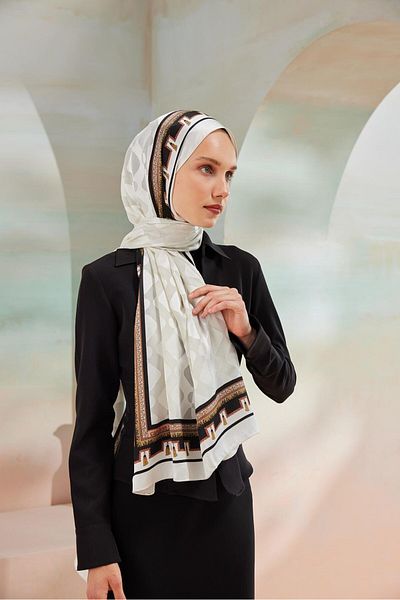 Cardion Luxury Devore Burning Shawl - White-Gold