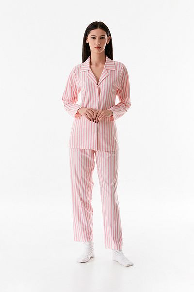 Fulla Moda Striped Shirt Collar Suede Pajama Set