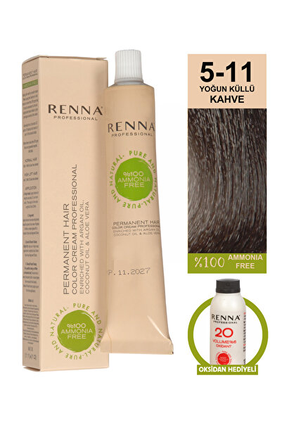 Renna Bitkisel Saç Boyası 5-11 Yoğun Küllü Kahve 60 Ml - Oksidan Hediyeli (%1...