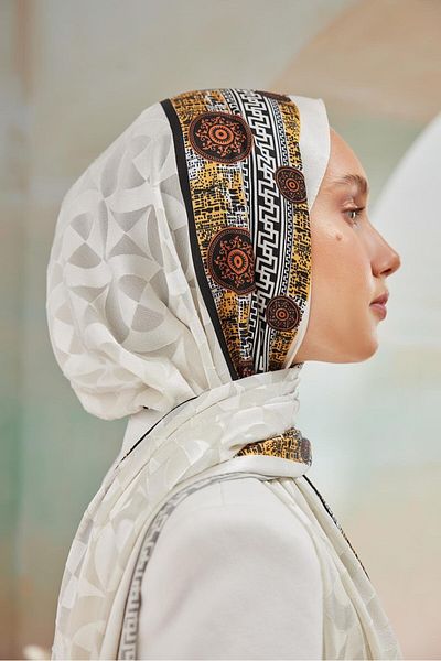 Cardion Luxury Devore Burning Shawl - White-Gold