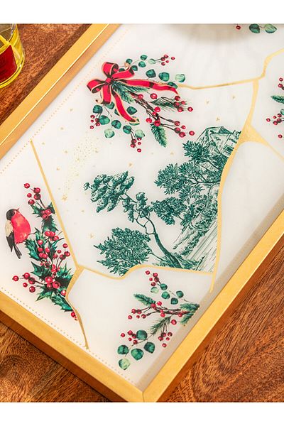 LC Waikiki Lcw Home White Floral Printed Decorative Tray 25X45 cm
