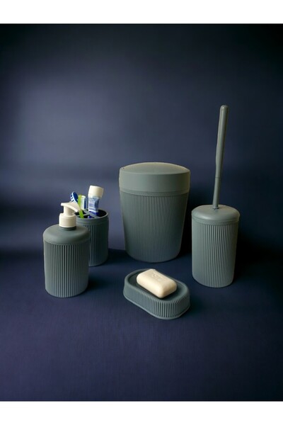 btm home 5li Banyo Seti Çöp Kovası, Klozet Fırçası, Diş Fırçalık, Sıvı ve Kat...