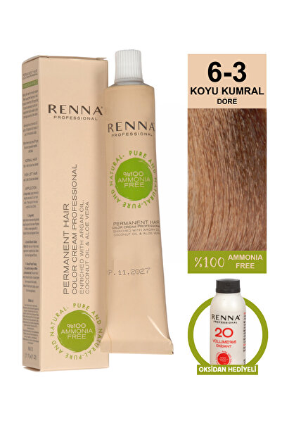 Renna Bitkisel Saç Boyası 6-3 Koyu Kumral Dore 60 Ml - Oksidan Hediyeli (%100...