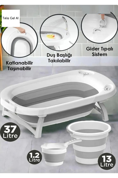 Home Premium Pratik Katlanır Yer Kaplamaz Ayaklı Bebek Yıkama Banyo Küvet Duş Kova Maşrapa Seti