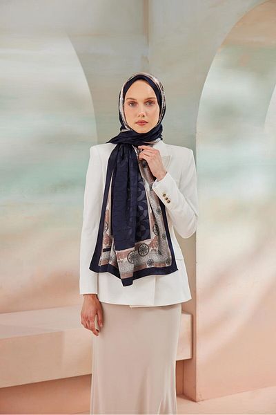 Cardion Navy Blue-Mink Luxury Devore Shawl