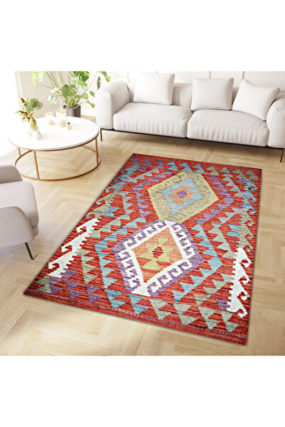 Rugs Modern Halı Colecția Asena Temă roșie Motive geometrice multicolore Covo...