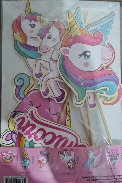 Bkmc 6 Pcs, Unicorn Themed Birthday Cake Ornament Unicorn Baby Cake Ornament