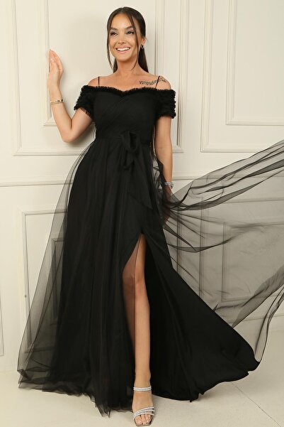 By Saygı Madonna gallér kötélszíj hasított tüll hosszú ruha