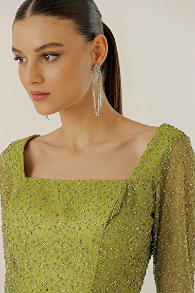 By Saygı Dlouhé šaty lemované čtvercovým výstřihem s broušenými kameny a širokou škálou velikostí