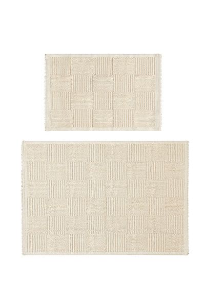 Ocean Home Textile قطعتان من سجادة الحمام القطنية القابلة للغسل بلون إكرو