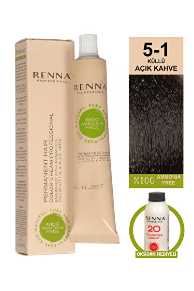 Renna Bitkisel Saç Boyası 5-1 Küllü Açık Kahve 60 Ml - Oksidan Hediyeli (%100...