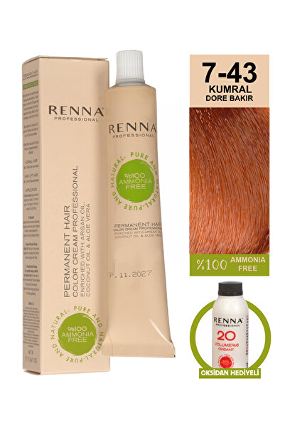 Renna Bitkisel Saç Boyası 7-43 Kumral Dore Bakır 60 Ml - Oksidan Hediyeli (%1...