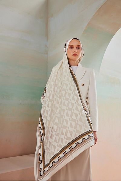 Cardion Luxury Devore Burning Shawl - White-Cinnamon