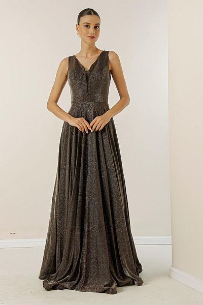 By Saygı Βραδινό φόρεμα Dream Tulle Glitter με V-Neck