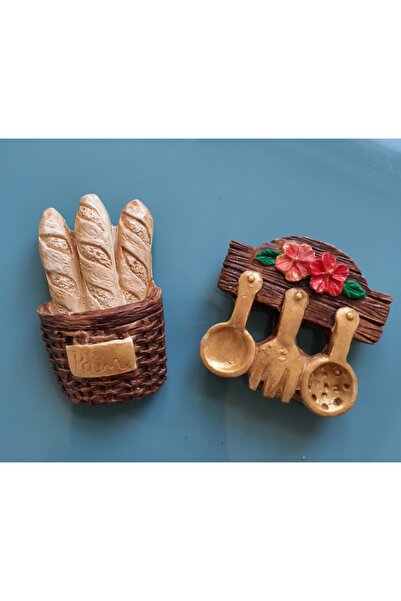 melora 2 adet Ekmek Sepeti ve Çatal Kaşıklar Magnet Seti