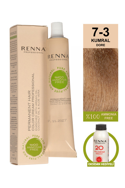 Renna Bitkisel Saç Boyası 7-3 Kumral Dore 60 ml - Oksidan Hediyeli (%100 AMON...