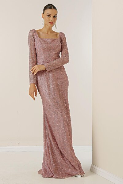 By Saygı Dlouhé šaty lemované čtvercovým výstřihem s broušenými kameny a širokou škálou velikostí