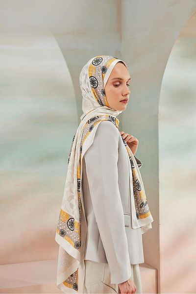 Cardion Luxury Devore Burning Shawl - White-Cinnamon