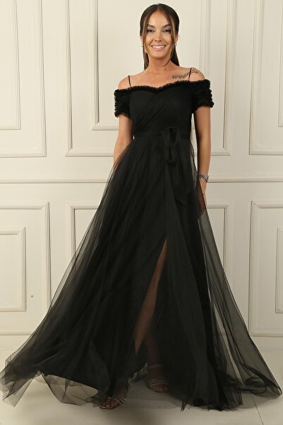 By Saygı Madonna gallér kötélszíj hasított tüll hosszú ruha