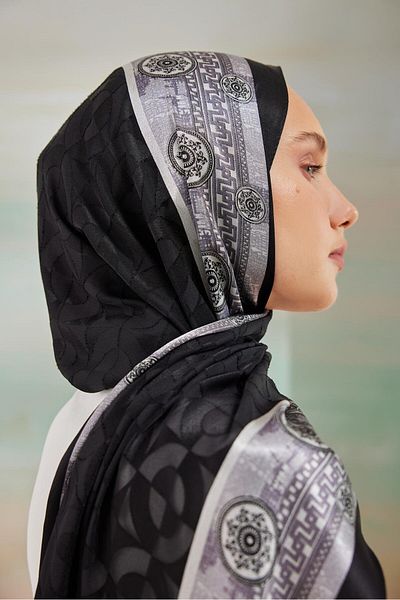 Cardion Luxury Devore Burning Shawl - Black-Silver