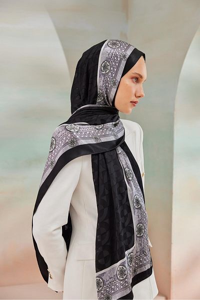 Cardion Luxury Devore Burning Shawl - Black-Silver