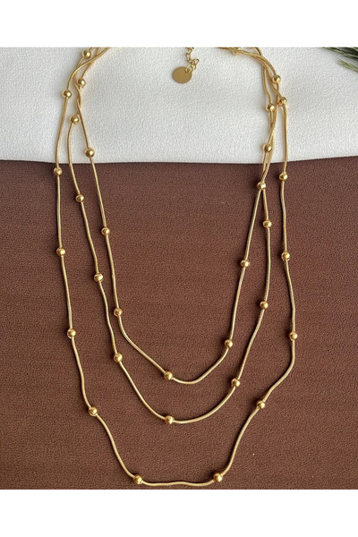 Çelik Arya jewelry 316L kararmaz Çelik kadın kuyumcu model dorika 3lü kolye