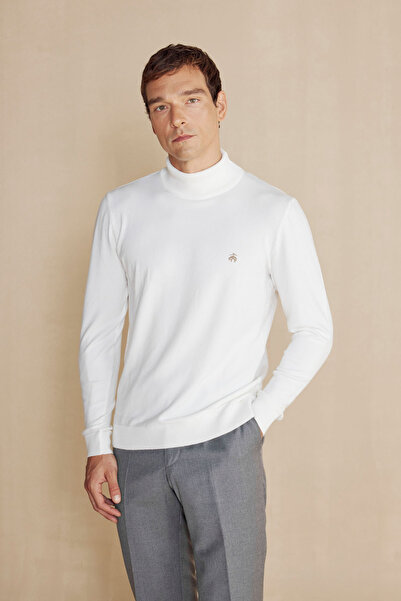 BROOKS BROTHERS Erkek Ekru Balıkçı Yaka Basic Yün Karışımlı Kazak