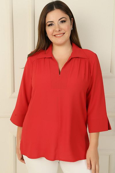 By Saygı طوق بولو وأكمام ربع B.B.بلوزة